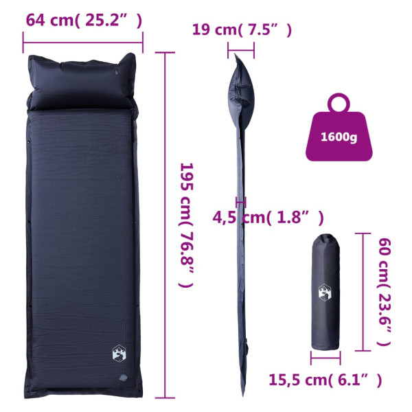 Colchón de camping autoinflable con almohada integrada gris M 5