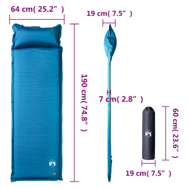 Colchón de camping autoinflable con almohada integrada turquesa M 5