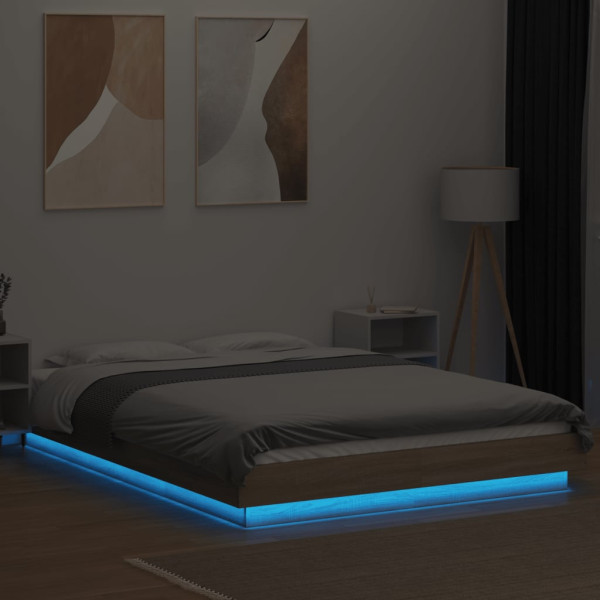 Estructura cama con luces LED madera roble Sonoma 135x190 cm M 3