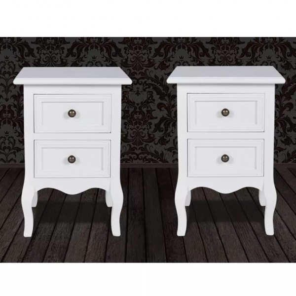Mesas-de-cabeceira com 2 gavetas 2 pcs MDF branco M 5