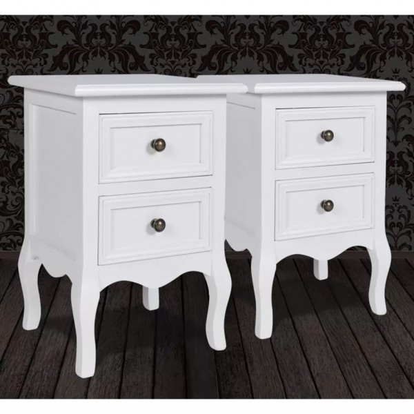 Mesas-de-cabeceira com 2 gavetas 2 pcs MDF branco M 3