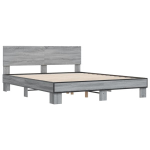 Estructura cama madera ingeniería metal gris Sonoma 150x200 cm H