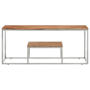 Mesa de centro acero inoxidable y madera maciza acacia plateado H