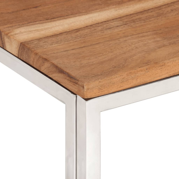 Mesa de centro acero inoxidable y madera maciza acacia plateado M 4