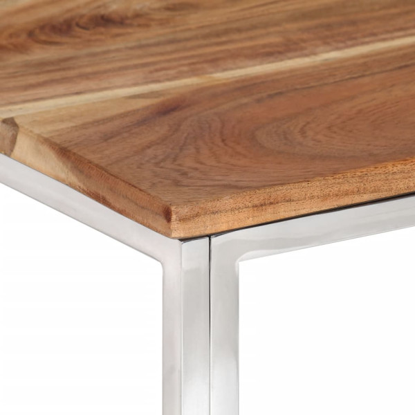 Mesa de centro acero inoxidable y madera maciza acacia plateado M 4