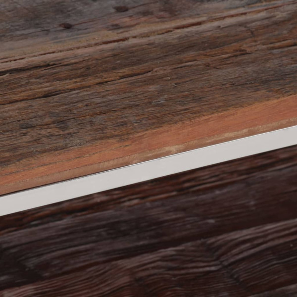 Mesa de centro acero inoxidable madera maciza traviesa plateado M 5