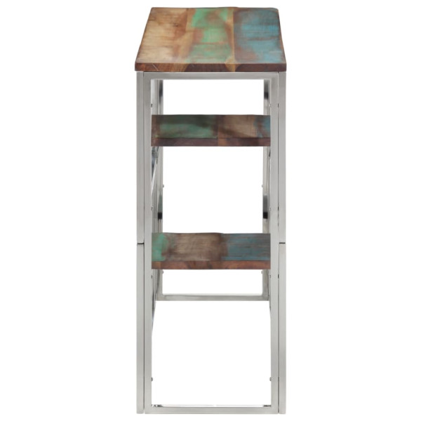 Mesa consola aço inoxidável/madeira recuperada maciça prateado M 3