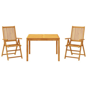 3 pcs conjunto de jantar para jardim madeira de acácia maciça H