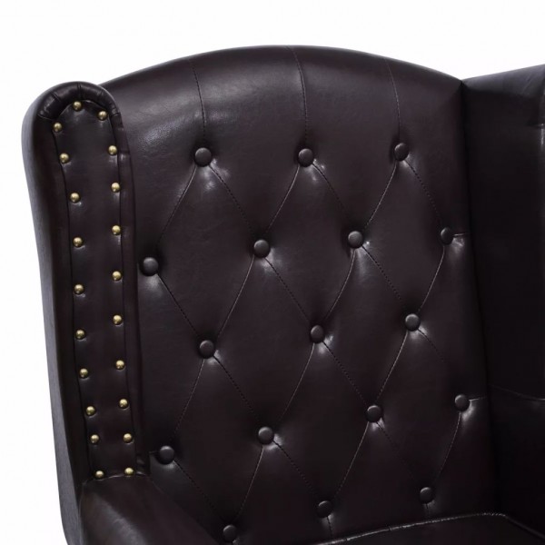 Sillón con reposapiés cuero sintético marrón oscuro M 3