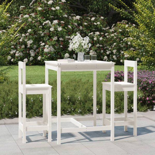 3 pcs conjunto de bar para jardim pinho maciço branco D