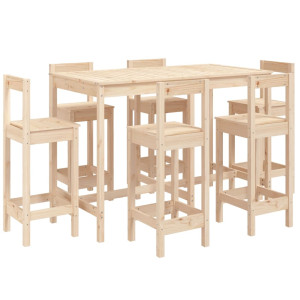 Set de mesa y taburetes altos jardín 7 pzas madera maciza pino H