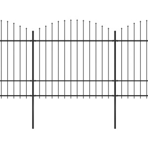 Valla de jardín con puntas de lanza acero negro (1.5-1.75)x3.4m H