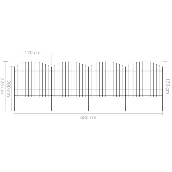 Cerca de jardim com topo em lanças (1.5-1.75)x6.8 m aço preto M 5