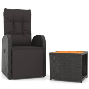 2 pcs conjunto lounge para jardim vime PE/acácia maciça preto H