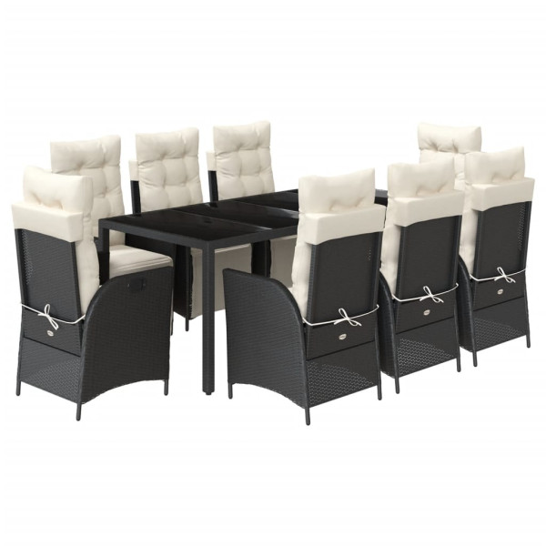 Set de comedor de jardín 9 pzas y cojines ratán sintético negro M 2