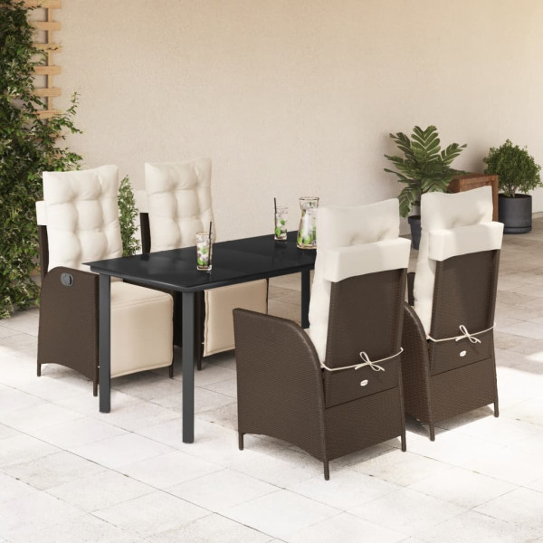 Set comedor de jardín 5 piezas y cojines ratán sintético marrón D