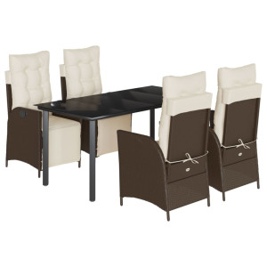 5 pcs conjunto jantar p/ jardim c/ almofadões vime PE castanho H