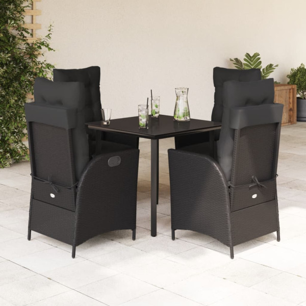 Set de muebles jardín 5 pzas con cojines ratán sintético negro D