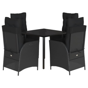 Set de muebles jardín 5 pzas con cojines ratán sintético negro H