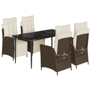 5 pcs conjunto jantar p/ jardim c/ almofadões vime PE castanho H