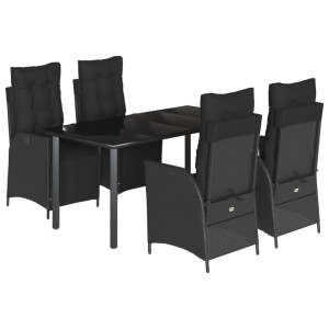 Set de muebles jardín 5 pzas con cojines ratán sintético negro H