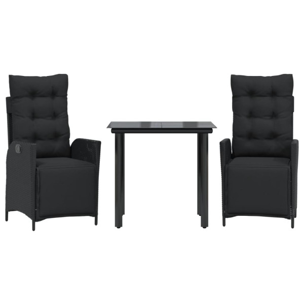 Set comedor de jardín 3 pzas con cojines ratán sintético negro M 2