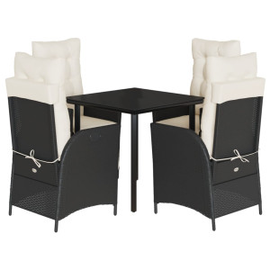 Set de muebles jardín 5 pzas con cojines ratán sintético negro H