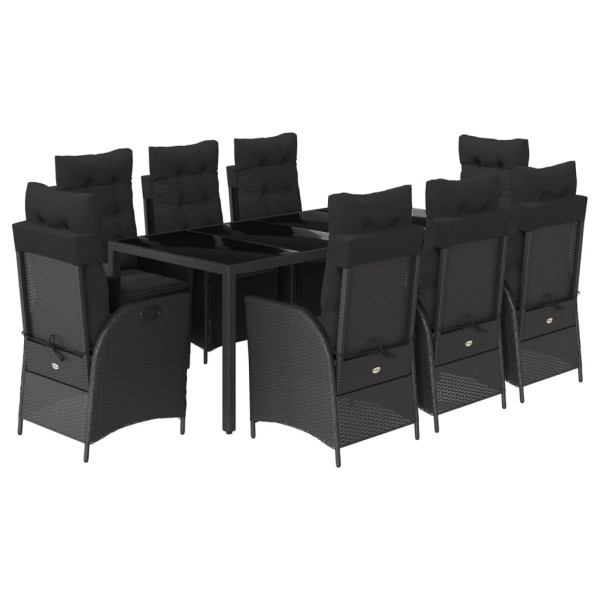 Set de comedor de jardín 9 pzas y cojines ratán sintético negro M 2