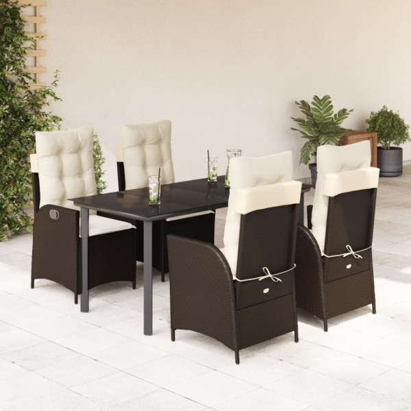 Set comedor de jardín 5 piezas y cojines ratán sintético marrón D