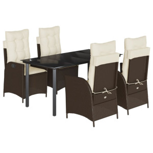5 pcs conjunto jantar p/ jardim c/ almofadões vime PE castanho H
