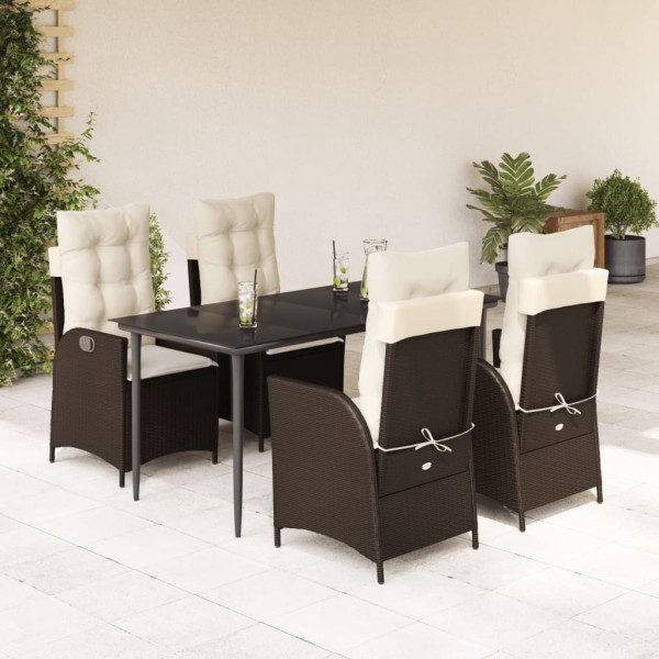 Set comedor de jardín 5 piezas y cojines ratán sintético marrón D
