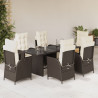 Set comedor de jardín 7 pzas con cojines ratán sintético marrón 1