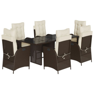 7 pcs conjunto jantar p/ jardim c/ almofadões vime PE castanho H