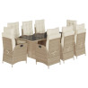 Set comedor de jardín 9 pzas con cojines ratán sintético beige 2