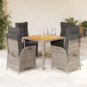 Set comedor de jardín 5 piezas con cojines ratán sintético gris 1