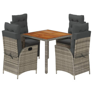 5 pcs conjunto de jantar p/ jardim c/ almofadões vime PE cinza H