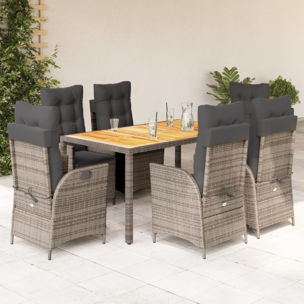 Set comedor jardín 7 pzas y cojines ratán sintético gris D