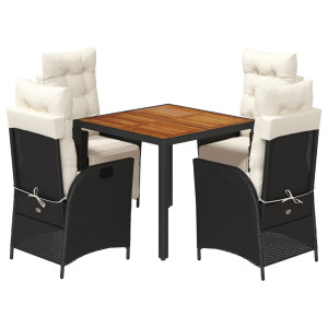 Set de muebles jardín 5 pzas con cojines ratán sintético negro H