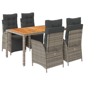 5 pcs conjunto de jantar p/ jardim c/ almofadões vime PE cinza H