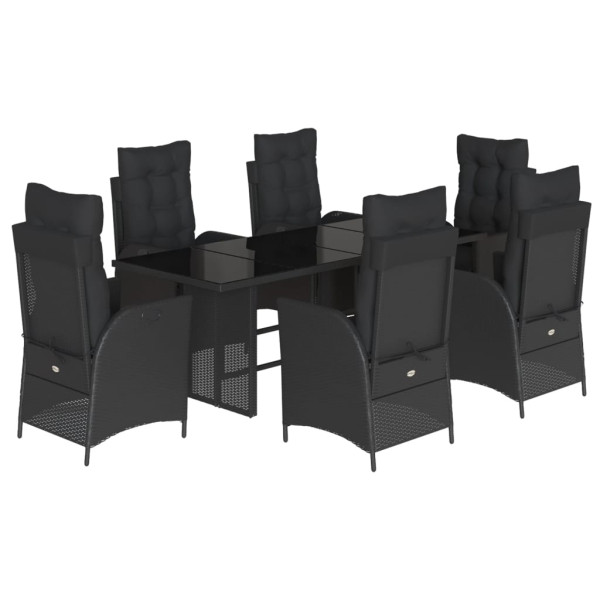 Set de comedor de jardín 7 pzas y cojines ratán sintético negro M 2