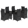 7 pcs conjunto de jantar p/ jardim c/ almofadões vime PE preto 2