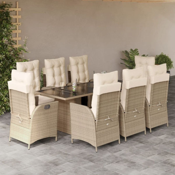 Set comedor de jardín 9 pzas con cojines ratán sintético beige M 5