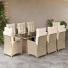 Set comedor de jardín 9 pzas con cojines ratán sintético beige 5