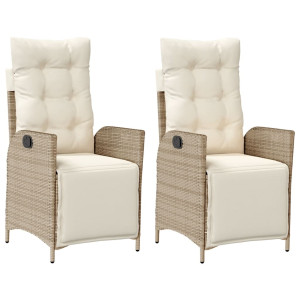 Sillones reclinables jardín con reposapiés 2 uds ratán PE beige H