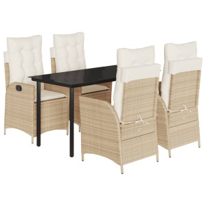 5 pcs conjunto de jantar p/ jardim com almofadões vime PE bege H