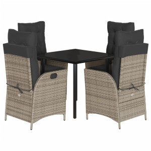 5 pcs conjunto de jantar p/ jardim c/ almofadões vime PE cinza H