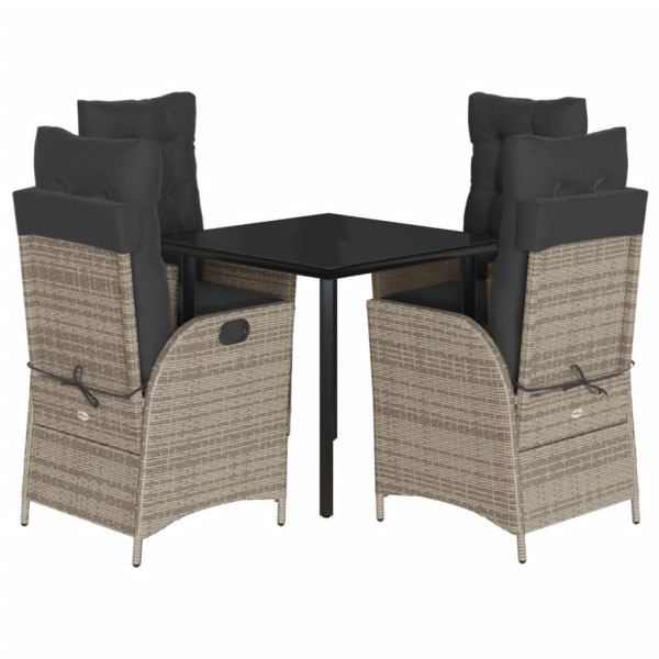 Set comedor de jardín 5 piezas con cojines ratán sintético gris M 2