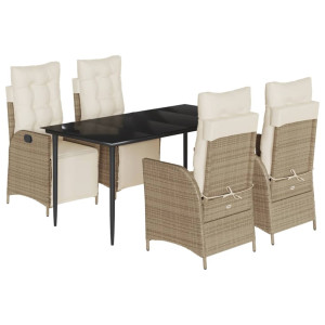 5 pcs conjunto de jantar p/ jardim com almofadões vime PE bege H