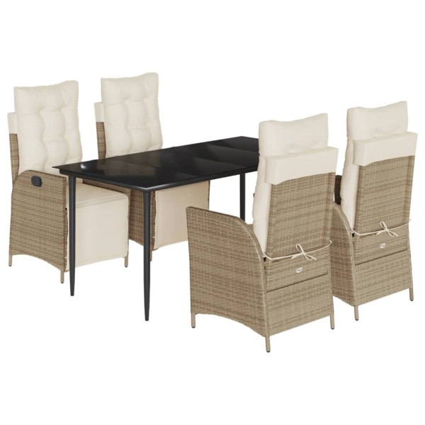Set comedor de jardín 5 pzas con cojines ratán sintético beige M 2