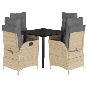 5pcs conj. jantar jardim c/ almofadões vime PE bege misturado H